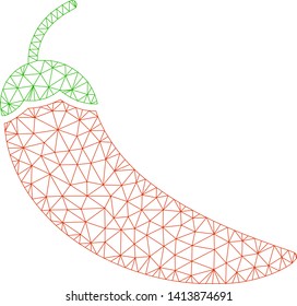 Mesh chili pepper polygonal icon vector illustration. Model is based on chili pepper flat icon. Triangular network forms abstract chili pepper flat model.