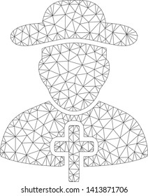 Mesh Christian priest polygonal 2d vector illustration. Model is based on Christian priest flat icon. Triangular mesh forms abstract Christian priest flat model.