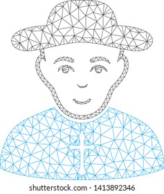 Mesh Christian priest polygonal symbol vector illustration. Abstraction is based on Christian priest flat icon. Triangular mesh forms abstract Christian priest flat model.