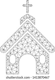 Mesh church polygonal symbol vector illustration. Model is based on church flat icon. Triangular network forms abstract church flat model.