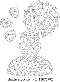 Mesh circular saw accident polygonal icon vector illustration. Carcass model is based on circular saw accident flat icon. Triangle mesh forms abstract circular saw accident flat carcass.