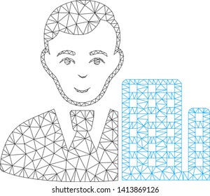 Mesh city architect polygonal icon vector illustration. Carcass model is based on city architect flat icon. Triangular network forms abstract city architect flat model.