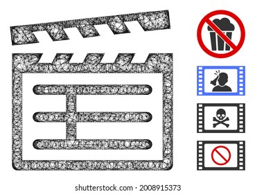 Mesh Clapboard web 2d vector illustration. Carcass model is based on Clapboard flat icon. Network forms abstract Clapboard flat carcass. wireframe flat web network isolated on a white background.