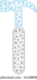 Mesh claw hammer polygonal 2d vector illustration. Carcass model is based on claw hammer flat icon. Triangular mesh forms abstract claw hammer flat carcass.