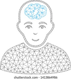 Mesh clever boy polygonal icon vector illustration. Model is created from clever boy flat icon. Triangle mesh forms abstract clever boy flat carcass.