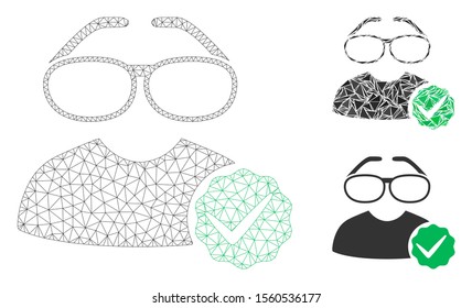 Mesh for clevers model with triangle mosaic icon. Wire frame triangular mesh of for clevers. Vector collage of triangle elements in various sizes, and color shades. Abstract flat mesh for clevers,