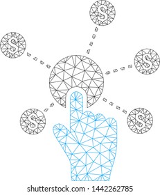 Mesh click financial network polygonal icon vector illustration. Model is based on click financial network flat icon. Triangular network forms abstract click financial network flat carcass.