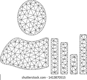 Mesh client charts polygonal icon vector illustration. Carcass model is based on client charts flat icon. Triangular network forms abstract client charts flat model.