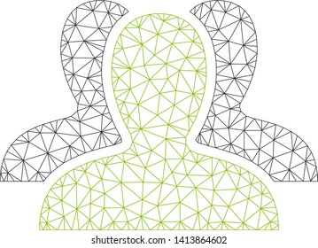 Mesh client group polygonal symbol vector illustration. Model is based on client group flat icon. Triangle network forms abstract client group flat model.