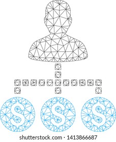 Mesh client payments polygonal icon vector illustration. Model is based on client payments flat icon. Triangle net forms abstract client payments flat model.