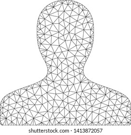 Mesh client polygonal icon vector illustration. Carcass model is based on client flat icon. Triangular network forms abstract client flat model.