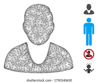 Mesh client web symbol vector illustration. Carcass model is based on client flat icon. Network forms abstract client flat carcass. Wire frame flat web network isolated on a white background.