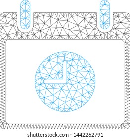 Mesh clock calendar day polygonal icon vector illustration. Carcass model is based on clock calendar day flat icon. Triangle mesh forms abstract clock calendar day flat model.