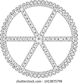 Mesh clock gear polygonal icon vector illustration. Carcass model is created from clock gear flat icon. Triangular network forms abstract clock gear flat model.