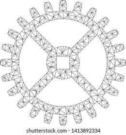 Mesh clock gear polygonal icon vector illustration. Model is based on clock gear flat icon. Triangle network forms abstract clock gear flat model.