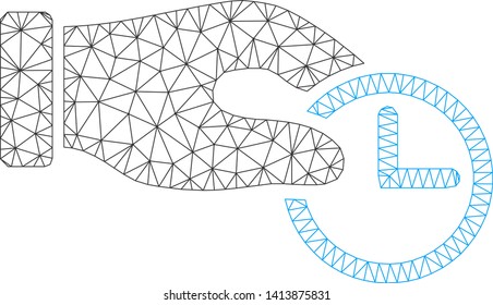 Mesh clock properties polygonal icon vector illustration. Carcass model is based on clock properties flat icon. Triangle network forms abstract clock properties flat carcass.