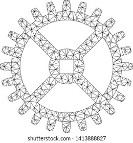 Mesh clock tooth wheel polygonal 2d vector illustration. Carcass model is based on clock tooth wheel flat icon. Triangle network forms abstract clock tooth wheel flat model.