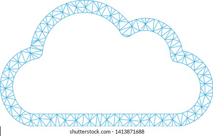 Mesh cloud contour polygonal icon vector illustration. Carcass model is based on cloud contour flat icon. Triangular mesh forms abstract cloud contour flat carcass.