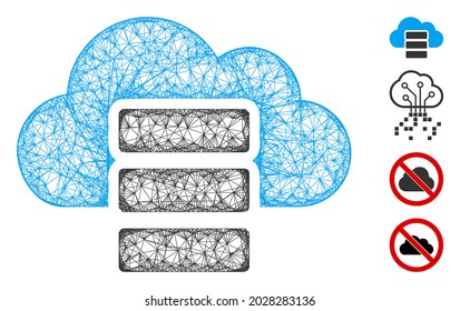 Mesh cloud database web 2d vector illustration. Carcass model is created from cloud database flat icon. Network forms abstract cloud database flat model.