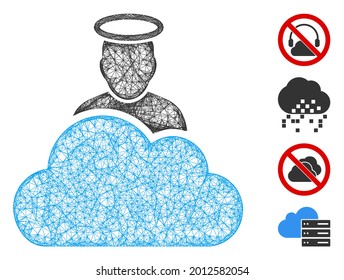 Mesh cloud god web 2d vector illustration. Carcass model is based on cloud god flat icon. Mesh forms abstract cloud god flat carcass. Wire frame flat web network isolated on a white background.