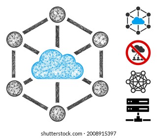 Mesh cloud links web 2d vector illustration. Carcass model is created from cloud links flat icon. Network forms abstract cloud links flat model.