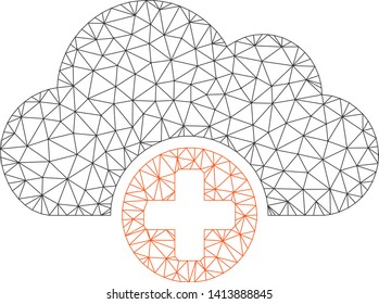 Mesh cloud medicine polygonal 2d vector illustration. Model is based on cloud medicine flat icon. Triangular network forms abstract cloud medicine flat model.