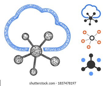 Mesh cloud network polygonal web icon vector illustration. Carcass model is based on cloud network flat icon. Triangular network forms abstract cloud network flat carcass.