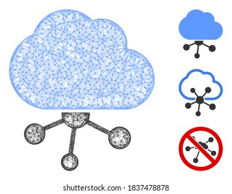 Mesh cloud network polygonal web icon vector illustration. Model is based on cloud network flat icon. Triangular network forms abstract cloud network flat carcass.