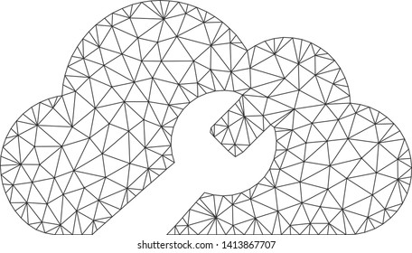 Mesh cloud wrench tools polygonal icon vector illustration. Model is based on cloud wrench tools flat icon. Triangle mesh forms abstract cloud wrench tools flat model.