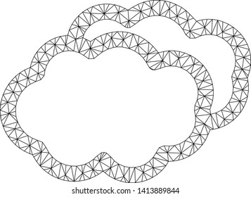 Mesh clouds polygonal icon vector illustration. Carcass model is based on clouds flat icon. Triangular mesh forms abstract clouds flat carcass.