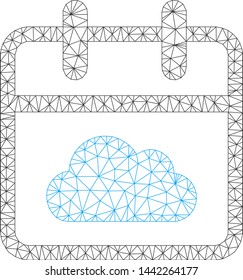 Mesh cloudy day polygonal icon vector illustration. Carcass model is based on cloudy day flat icon. Triangle network forms abstract cloudy day flat carcass.