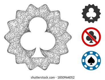 Ilustración vectorial de símbolo web poligonal de clubes de malla. El modelo de canal se basa en un icono plano de token de club. La malla de triángulo forma tréboles abstractos de canal plana simbólica.