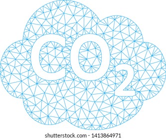 Mesh co2 cloud polygonal icon vector illustration. Carcass model is created from co2 cloud flat icon. Triangle mesh forms abstract co2 cloud flat carcass.