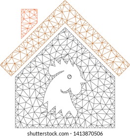 Mesh cock house polygonal symbol vector illustration. Model is based on cock house flat icon. Triangle network forms abstract cock house flat model.