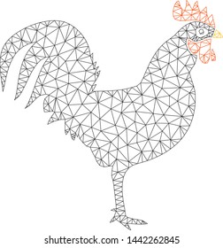 Mesh cock polygonal 2d vector illustration. Carcass model is based on cock flat icon. Triangular mesh forms abstract cock flat model.