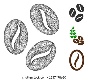 Mesh cocoa beans polygonal web icon vector illustration. Model is based on cocoa beans flat icon. Triangle network forms abstract cocoa beans flat model.