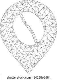Mesh coffee bean marker polygonal icon vector illustration. Model is based on coffee bean marker flat icon. Triangular network forms abstract coffee bean marker flat model.