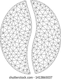 Mesh coffee bean polygonal icon vector illustration. Carcass model is based on coffee bean flat icon. Triangular network forms abstract coffee bean flat model.