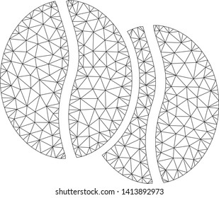 Mesh coffee beans polygonal 2d vector illustration. Carcass model is based on coffee beans flat icon. Triangle network forms abstract coffee beans flat carcass.