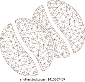 Mesh coffee beans polygonal icon vector illustration. Abstraction is based on coffee beans flat icon. Triangle mesh forms abstract coffee beans flat carcass.