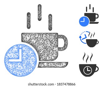 Mesh coffee break polygonal web 2d vector illustration. Carcass model is created from coffee break flat icon. Triangle mesh forms abstract coffee break flat model.