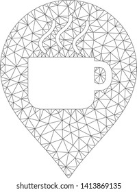 Mesh coffee cup marker polygonal icon vector illustration. Carcass model is based on coffee cup marker flat icon. Triangle net forms abstract coffee cup marker flat model.