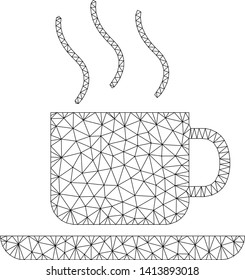 Mesh coffee-break polygonal icon vector illustration. Carcass model is based on coffee-break flat icon. Triangular network forms abstract coffee-break flat model.