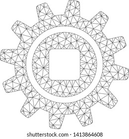 Mesh cog polygonal icon vector illustration. Carcass model is based on cog flat icon. Triangle mesh forms abstract cog flat carcass.