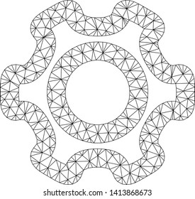 Mesh cog polygonal icon vector illustration. Carcass model is based on cog flat icon. Triangular network forms abstract cog flat model.