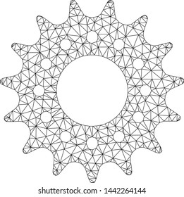 Mesh cog polygonal icon vector illustration. Carcass model is based on cog flat icon. Triangle mesh forms abstract cog flat carcass.