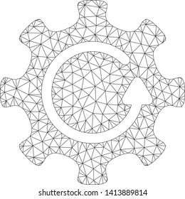 Mesh cog rotation direction polygonal icon vector illustration. Carcass model is created from cog rotation direction flat icon. Triangle mesh forms abstract cog rotation direction flat model.