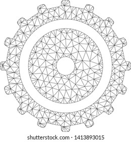 Mesh cog wheel polygonal icon vector illustration. Carcass model is based on cog wheel flat icon. Triangular mesh forms abstract cog wheel flat model.