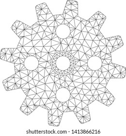 Mesh cogwheel polygonal 2d vector illustration. Model is based on cogwheel flat icon. Triangular network forms abstract cogwheel flat model.