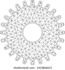 Mesh cogwheel polygonal icon vector illustration. Model is based on cogwheel flat icon. Triangle net forms abstract cogwheel flat model.